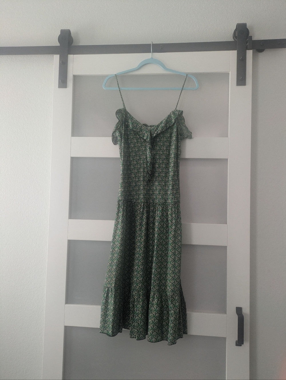 Groovy Glam Green Floral Ruffle Midi Dress